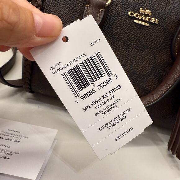 Coach Mini Rowan Crossbody Bag In Signature Canvas With Fringe CCF30 - Picture 10 of 10